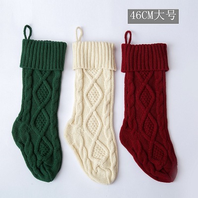 Large 46cm Knitted Wool Home Wall Decoration Candy Bag Foot Sock Rhombus Gift Bag Socks Ornaments Christmas Foot Sock