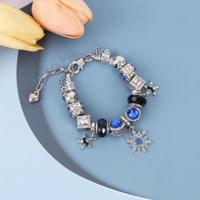 2022diy Personalized Blue Glass Bead Beaded Bracelet AliExpress Hot Sale Christmas Snowflake Pendant Bracelet Wholesale