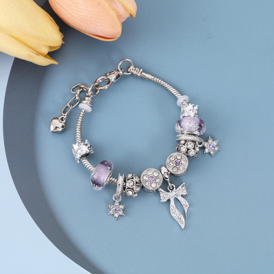 Amazon Ornament DIY Crystal Bracelet Ladies Bow Large Hole Beads Beaded Five-Pointed Star Peach Heart Pendant Bracelet