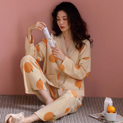 2022 New Long Sleeve Pajamas Women's Spring and Autumn Cotton Classic Style Korean Style Home Wear Can Be Worn outside Ins Style Suit