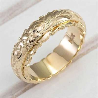 Foreign Trade Wish New 14K Gold Plated Suspension Carved Rose Flower Ring Ornament Europe and America Cross Border Women