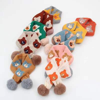 Winter Children's Scarf Trendy New Boys and Girls Knitted Wool Bear Scarf Cross Children Plush Cartoon