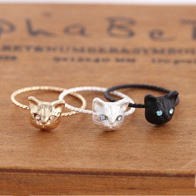 J681 Korean Exquisite Cute Realistic Kitty Diamond Animal Ring Rings
