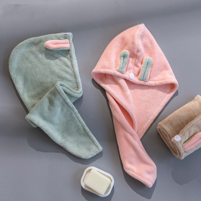 Wholesale Coral Fleece Women Thickened Quick-Drying Cap Instant Absorbent Turban Double Layer Quick-Drying Towel Shower Cap Hair Dryer Cap