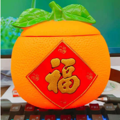 新年仿真桔子装饰品商场场景布置摆件糖果盒搪胶材质摆件