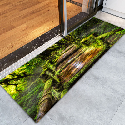 Cross-Border E-Commerce Hot Sale 3D Green Forest Aisle Printed Mat Door Mat Kitchen Anti-Slip Hydrophilic Pad Study Mat