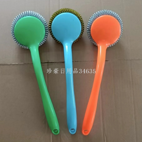 805 cleaning ball gold and sier wire wok brush pstic long handle dish brush hanging wok brush suit