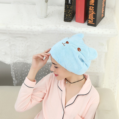 2178 Cartoon Bear Thickened Hair Drying Cap Super Water-Absorbing and Quick-Drying Towel Shower Cap Korean Style Hair-Drying Turban