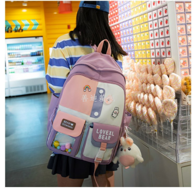 Contrast Color Middle School Student Schoolbag Female Ins Korean Harajuku Large Capacity Backpack Small Fresh Simple Color Matching Travel Bag