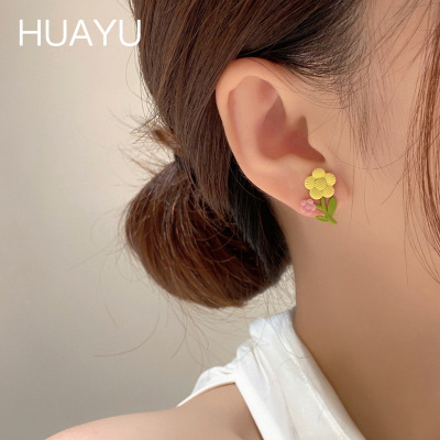 925 Silver Needle Summer Sweet Flowers Stud Earrings Female Niche Design Earrings 2022 New Earrings Silver Needle Wholesale