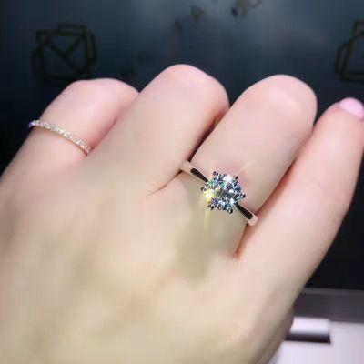 Cross-Border Women's Diamond Ring Copper White Gold Plated Women's Ring European and American Luxury Foreign Trade Classic Six-Claw Ring Wholesale