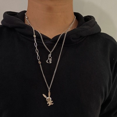 European and American Retro Bunny Necklace Pendant Internet Celebrity Hip Hop Double-Layer Clavicle Chain Temperament Wild Necklace Female Accessories