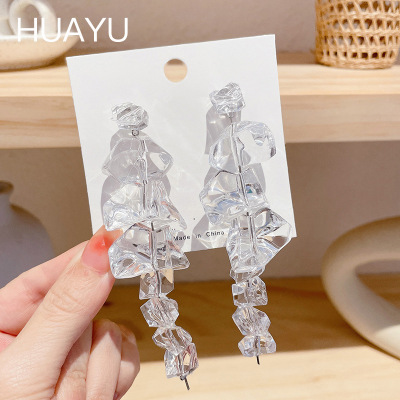 Summer Transparent Ice Cube Acrylic Earrings Irregular 2022 New Trendy Niche Design High-Grade Earrings for Women