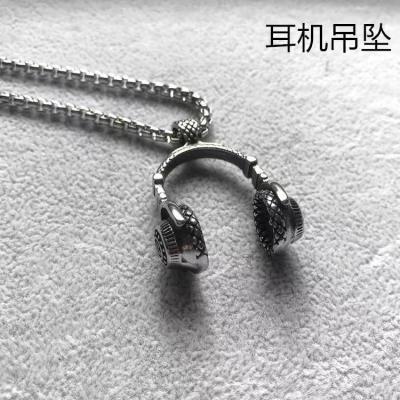 Cross-Border Hot Selling European and American Punk Fashion Personality Music Rock Men and Women Universal Headset Pendant Titanium Steel Necklace