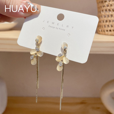 Korean Simple Temperamental Niche High Sense Opal Tassel Earrings Silver Needle Women's Vintage Earrings High Quality Wholesale