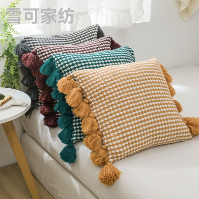 Nordic Style Light Luxury Tassel Retro Braided Pillow Sofa Living Room Office Pillow Cover Back Cushion Weifa
