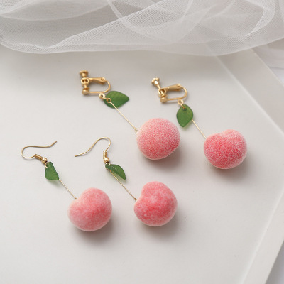 Yang Mi Peach Earrings Cute Pink Peach Girl Age-Reducing Earrings Non-Piercing Ear Clip Sweet Earrings