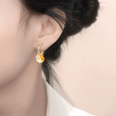 Three Silversmiths Disc-Shaped Earrings Women's Korean-Style Personalized Simple Geometric Sequin Stud Earrings Ins Fashion Net Red Jewelry Wholesale