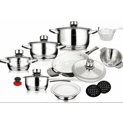 17PCs Stainless Steel Cookware Set Steamer Stew Pot Milk Pot Fry Pan Salad Bowl Free Steamer Heat Proof Mat in Stock