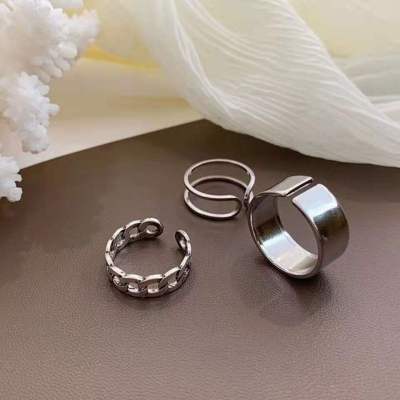 Adjustable Three-Piece Korean Style Open Ring Women's Hip Hop Ins Fashion Personality All Match Index Finger Ring Temperament