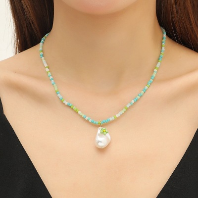 Green Crystal String Beads Necklace for Women Summer 2022 New Choker Necklace Ins Light Luxury Minority Clavicle Chain