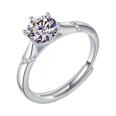 Six-Claw Tongling Ring Wedding Ring White Gold Imitation Moissanite Eight Hearts and Eight Arrows Ring Female 1 Karat Diamond Ring Wholesale