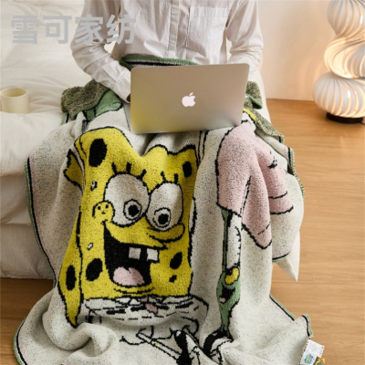 Cartoon Sponge Baby Series Knitted Blanket Autumn and Winter Class a Half Velvet Children's Room Living Room Cover Blanket Nap Blanket