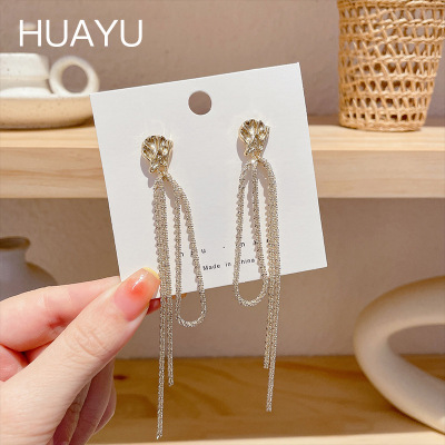 Korean Retro Elegant Mori Earrings Women's Irregular Geometric Sparkling Long Tassel Eardrop Earring Stud Earrings