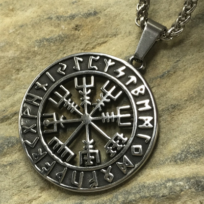 Nordic Viking Lunavin Aoding Logo Compass Necklace Trendy Men's Long Sweater Chain Jewelry Accessories