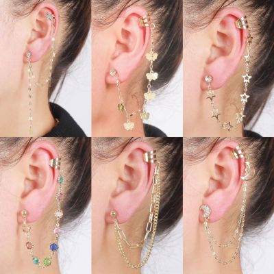European and American Style Jewelry Earrings Earrings High Quality Wholesale Octagonal Rice Word Eight-Pointed Stars Otica Chain Tassel Otica Clip