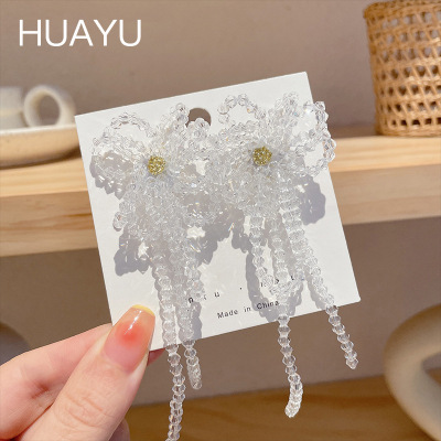 White Organza Flower Crystal Tassel Earrings 2022 New Trendy Long Niche Temperament Ear Studs Earrings for Women