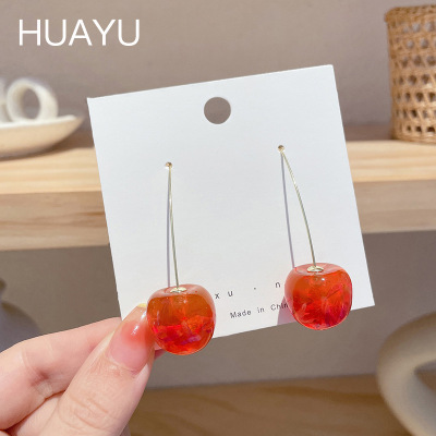 Korean Cherry Sweet Summer Little Fresh Fruit Cherry-Shaped Earrings Long Wild Simple Eardrops Fashion Earrings