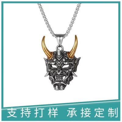 Cross-Border European and American Foreign Trade New Golden Horn Prajna Pendant Retro Exaggerated Ghost Mask Necklace Halloween Gift