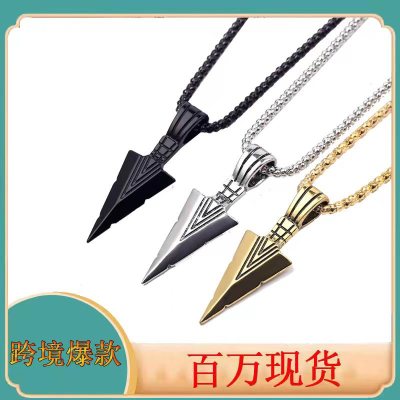 Cross-Border European and American Hot Personality Triangle Arrow Alloy Pendant Foreign Trade Vintage Stainless Steel Necklace Ornament Wholesale