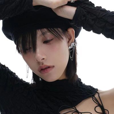 Lunar Eclipse Series Earrings Irregular Earrings Cat Eye Earrings Multi-Layer Moonstone Chain Integrated Tassel Auricular Needle