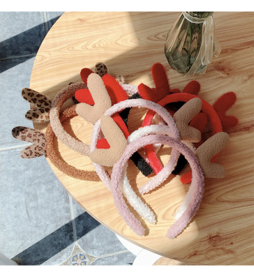 Internet Celebrity Apply a Facial Mask Christmas Headband Female Cute Deer Horn Headband Hair Tie Simple Korean Headwear