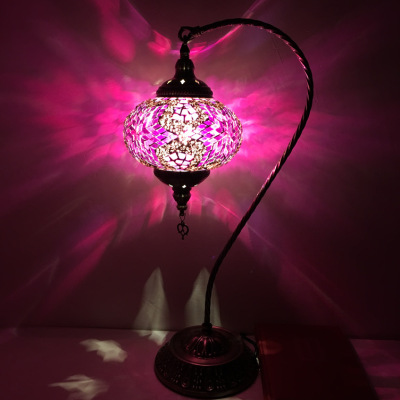 Mediterranean Retro Romantic Bedroom Bedside Living Room Bar Handmade Southeast Asia Turkish Colored Glass Table Lamp