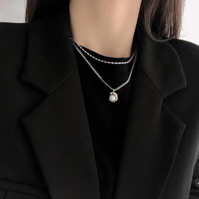 Hai's Daughter French Style Vintage Pearl Double-Layer Necklace Simple Graceful Design Cold Style Niche Clavicle Chain Female