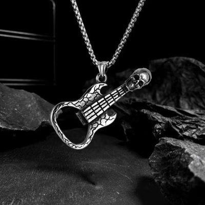 Cross-Border European and American Fashion Creative Skull Guitar Bottle Opener Men's Necklace Ins Personality Punk Pendant