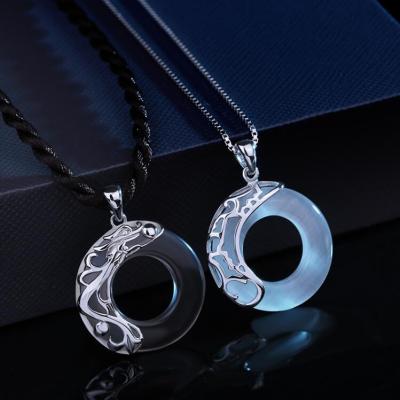 Retro Sun Moon Star Couple Necklace Korean Style Simple Dragon and Phoenix Glaze Ring Pendant Love Valentine's Day Gift