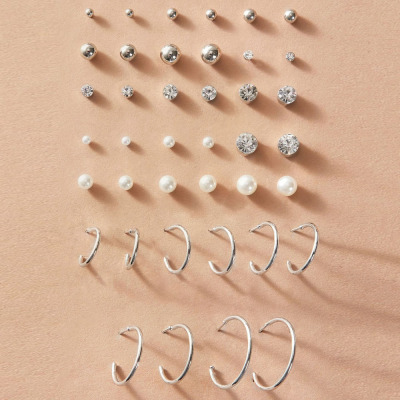 Europe and America Cross Border New Pearl Zircon Earings Set 20 Pairs Creative Retro Simple Elegant Earrings Wholesale