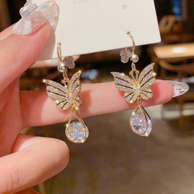 2022 New Fashion Brand Butterfly Zircon Earrings Earrings Dignified Goddess Internet Influencer Earrings Hot Sale