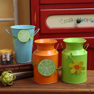 Manufacturers Supply Pastoral Style Wrought Iron Dried Flower and Flowerpot Vase Home Living Room Decoration Decoration Iron Bucket