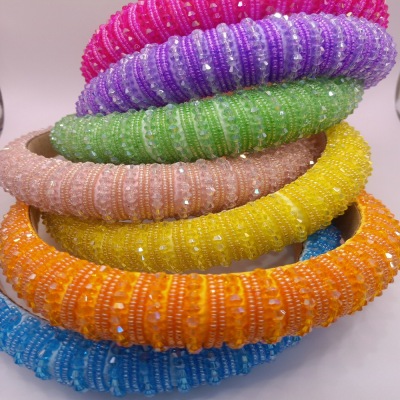 Fairy Sponge Rhinestone Headband Wide Edge Fashion Crystal String Beads Thick Headband Net Red Pressure Hair Accessories