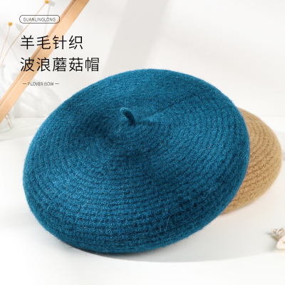 Winter Hat Wool Beret Women's Vintage Circle Pattern Warm Painter Cap Korean Style Japanese Style Hat Beret