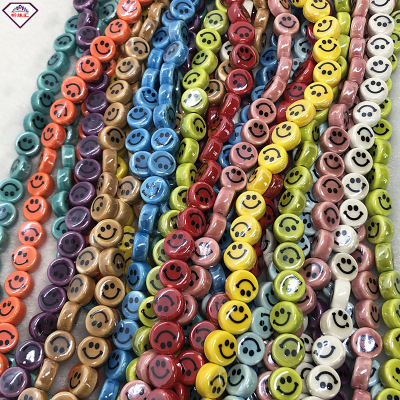 Ceramic Smiling Face Scattered Beads Color with Hole Spacer Beads Wholesale DIY Handmade Hip Hop Cool Bracelet Beads of Necklace Flat Beads