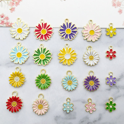 1 Daisy Chrysanthemum Flower DIY Alloy Decoration Accessories Drop Oil Cartoon Headwear Earrings Keychain Pendant