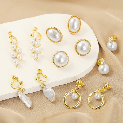 Cross-Border Baroque Earrings Pearl Ear Clip Female without Pierced Wholesale High-Grade Pearl Ear Clip without Pierced High-Grade