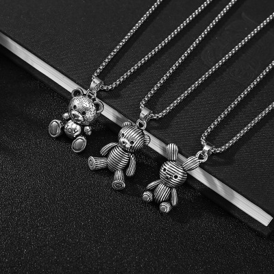 New Bear Titanium Steel Necklace Ins Hip Hop Rabbit Pendant Simple Versatile Personality Long Sweater Chain Accessories Women