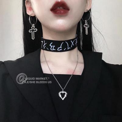 European and American Metal Hip Hop Black Cut-out Cross Earrings Street Style Female Korean Fashion Cool Ear Hoop Jewelry